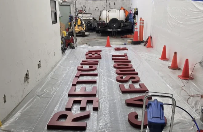 Another view of the removed letters during the signage project