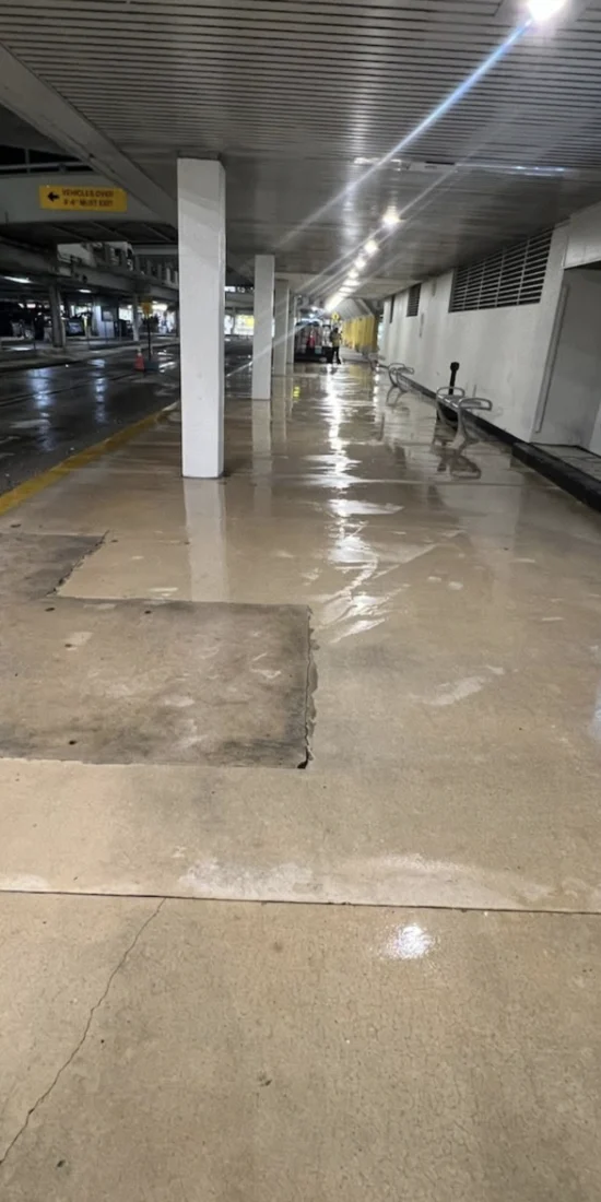 Terminal curbside walkway during maintenance at Miami International Airport