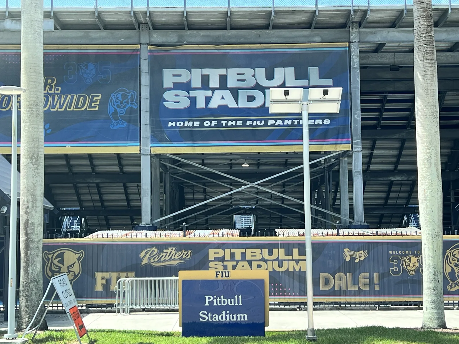 Pitbull Stadium exterior signage identifying the venue as home of the FIU Panthers