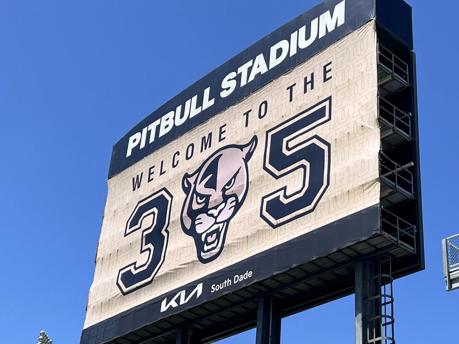 Pitbull Stadium scoreboard displaying the FIU Panthers emblem